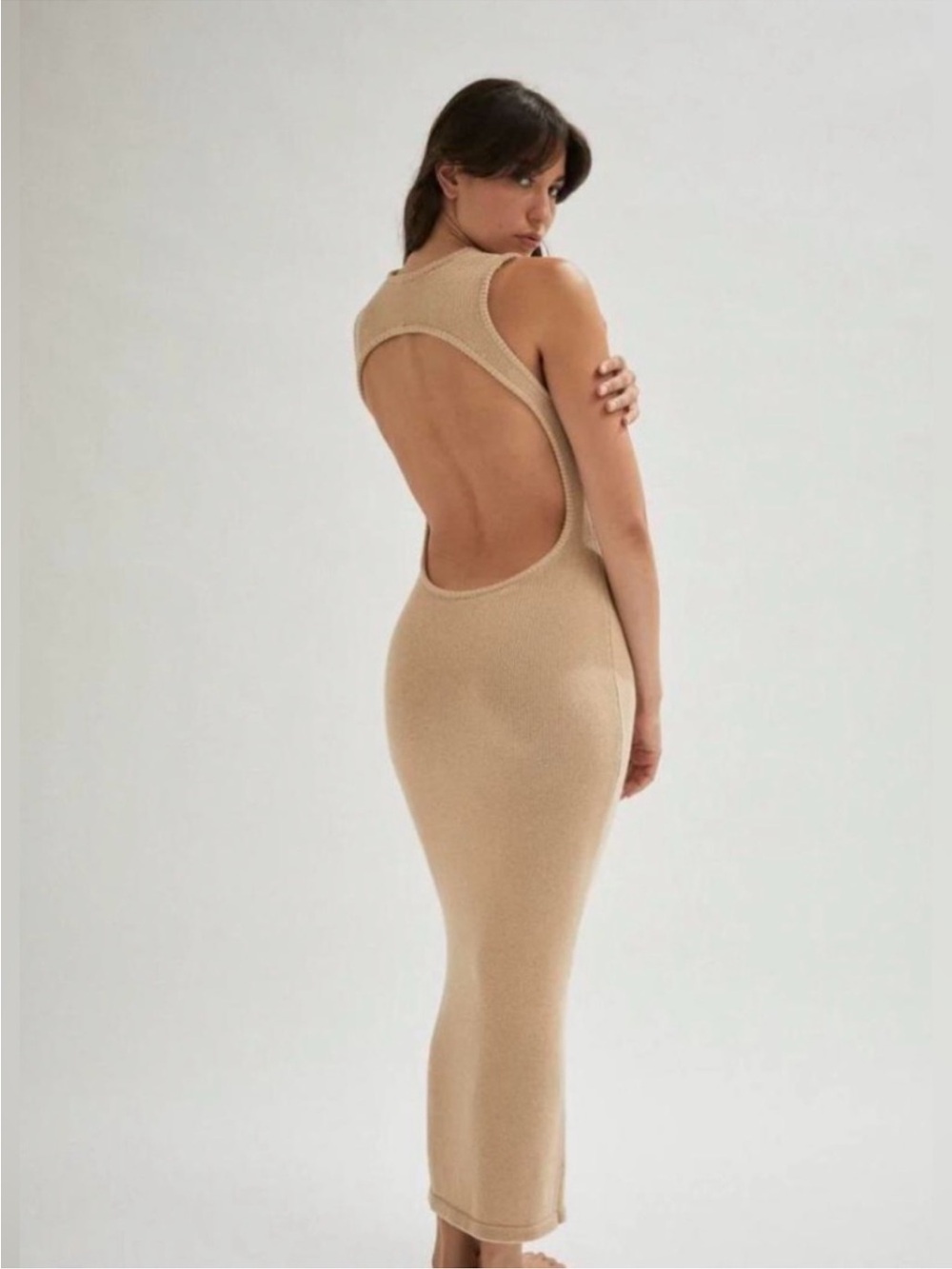NWT Backless Beige Knit Dress